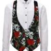 Adults Black Skull & Roses Unisex Backless Waistcoat Fancy Dress Accessory