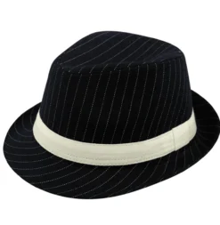 Mens Deluxe Black Pin Stripe Gangster Fancy Dress Trilby Hat Accessory