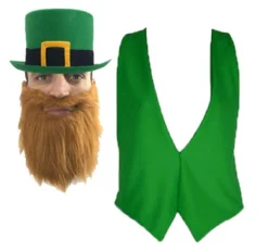 St Patricks Day Irish Ireland Leprachaun Top Hat Beard & Waistcoat Fancy Dress Costume Accessories -Halloween Cosplay apit0fl1t 45868.1643809681