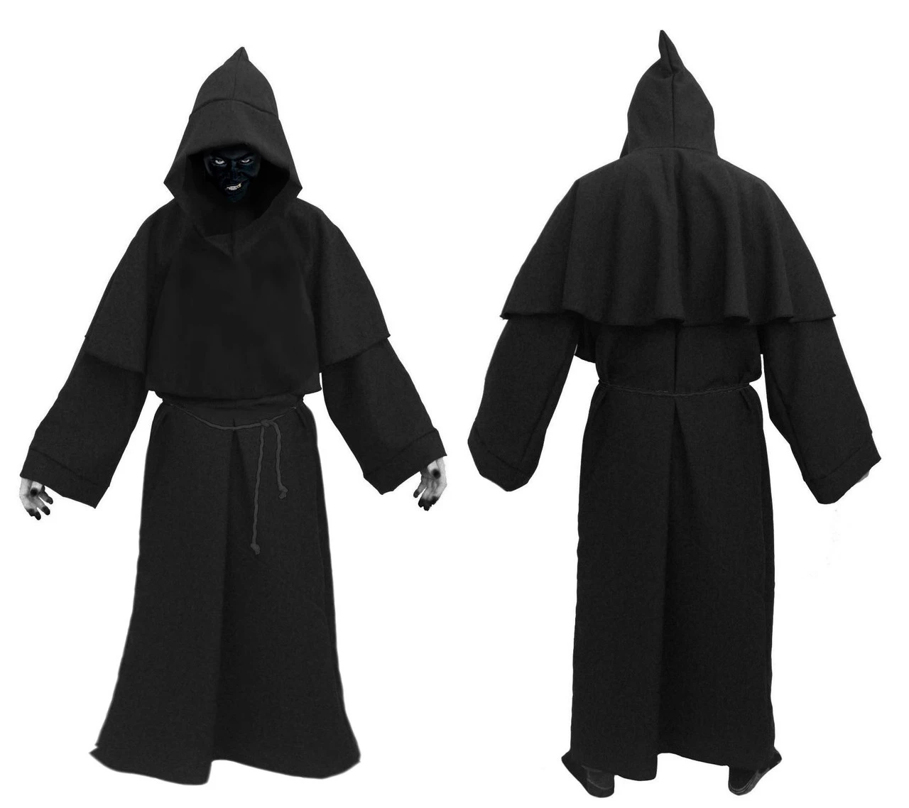 Adults Black Death Robes & Facepaint Scary Halloween Fancy Dress Costume 2 Adults Black Death Robes & Facepaint Scary Halloween Fancy Dress Costume - Image 2