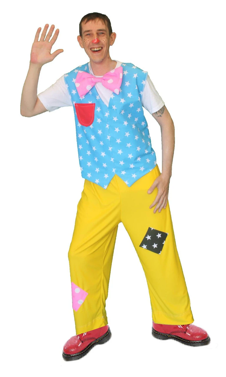 Mens Mr. Tumbles Waistcoat Bow Tie Trousers Kids Entertainer Fancy Dress Outfit 1 Mens Mr. Tumbles Waistcoat Bow Tie Trousers Kids Entertainer Fancy Dress Outfit