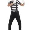 Adults Black & White Mime Costume Theatrical 1920's Artist French Street Actor Fancy Dress