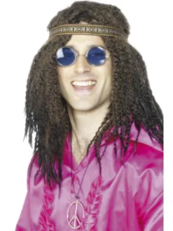 Adults 60's 70s Blue Mirrored Hippie Round Fancy Dress Specs Accessory