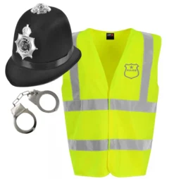 Adults Police Beat Bobby Hi Viz Vest Hat & Handcuffs Fancy Dress Costume