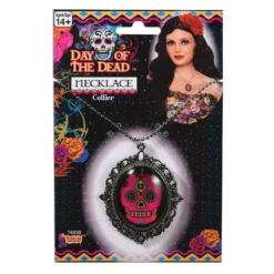 Ladies Pink Sugar Skull Day Of The Dead Mexican Fancy Dress Gothic Necklace