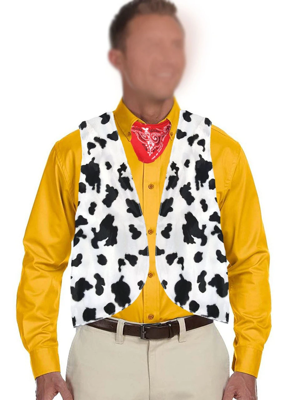Adult Black & White Cow Print Cowboy Cowgirl Waistcoat Woody Fancy Dress 2 Adult Black & White Cow Print Cowboy Cowgirl Waistcoat Woody Fancy Dress - Image 2