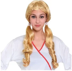 Blonde Pig Tail Wig Cheerleader School Girl Bavarian Beer Girl Fancy Dress Costume Accessory