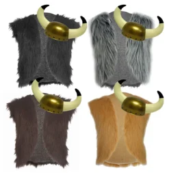 Adults Asterix Viking Faux Fur Waistcoat & Horned Helmet Norse Fancy Dress Set