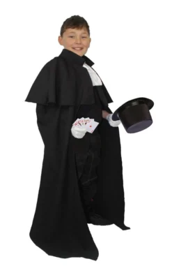 Childs 8-12 Black 4pc Magician Fancy Dress Costume Ultimate Magic Man Set