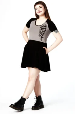 Nokturnal Bats Raglan Skater Dress -Halloween Cosplay nokturnal bat dress gray